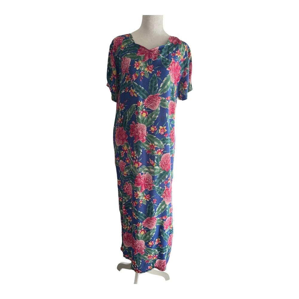 Excellent Women's Floral Hawaiian Short Sleeve Maxi/Muumuu Dress - Size Large